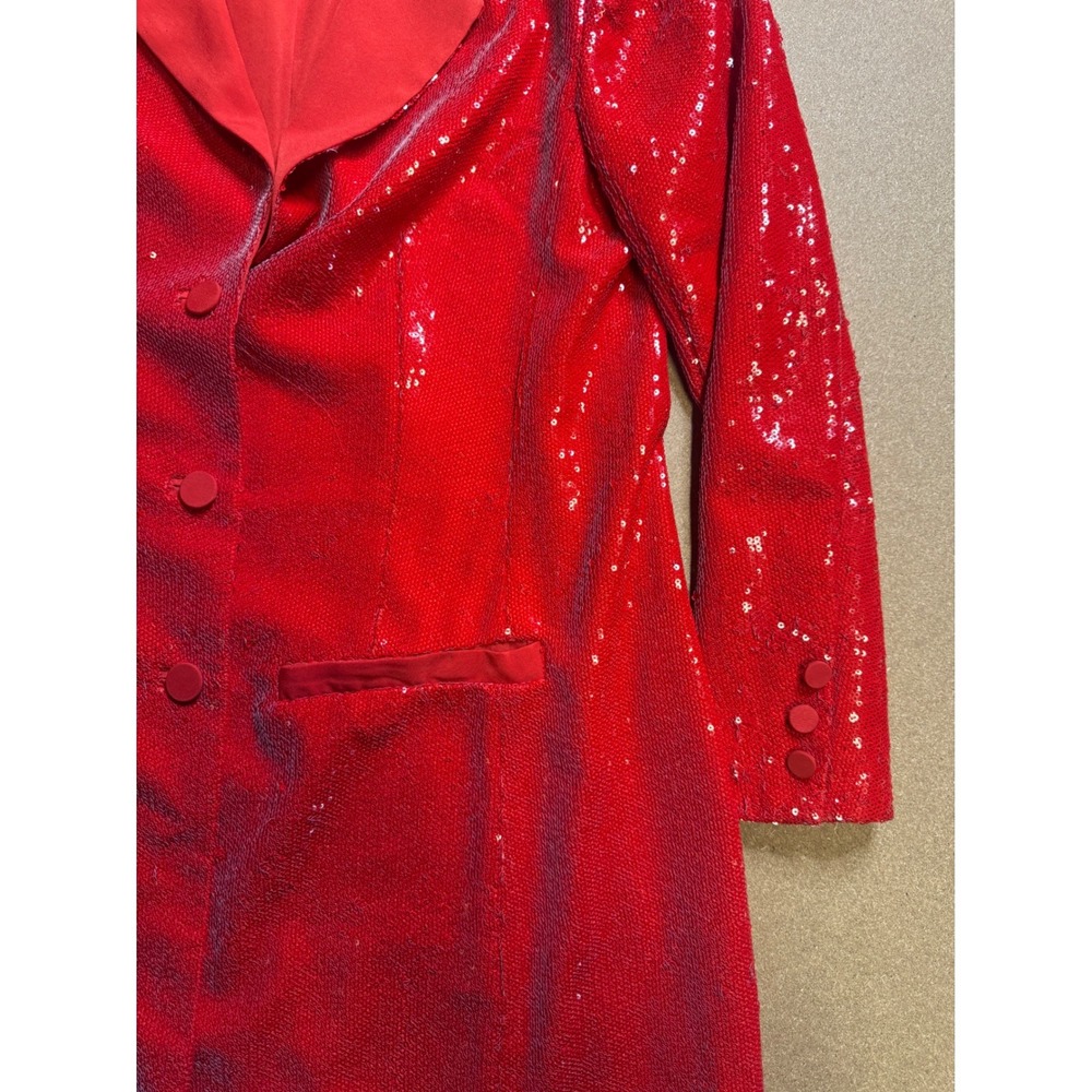 Maeve Anthropologie Red Sequin Blazer Dress Petite 4P Holiday Party Mini Sparkly - Picture 6 of 12